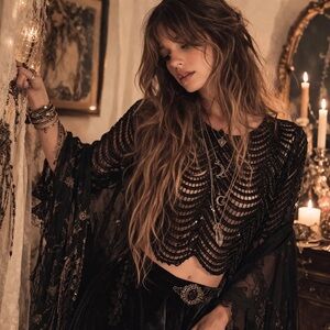 Gracia Black Sequined Crochet Crop Top